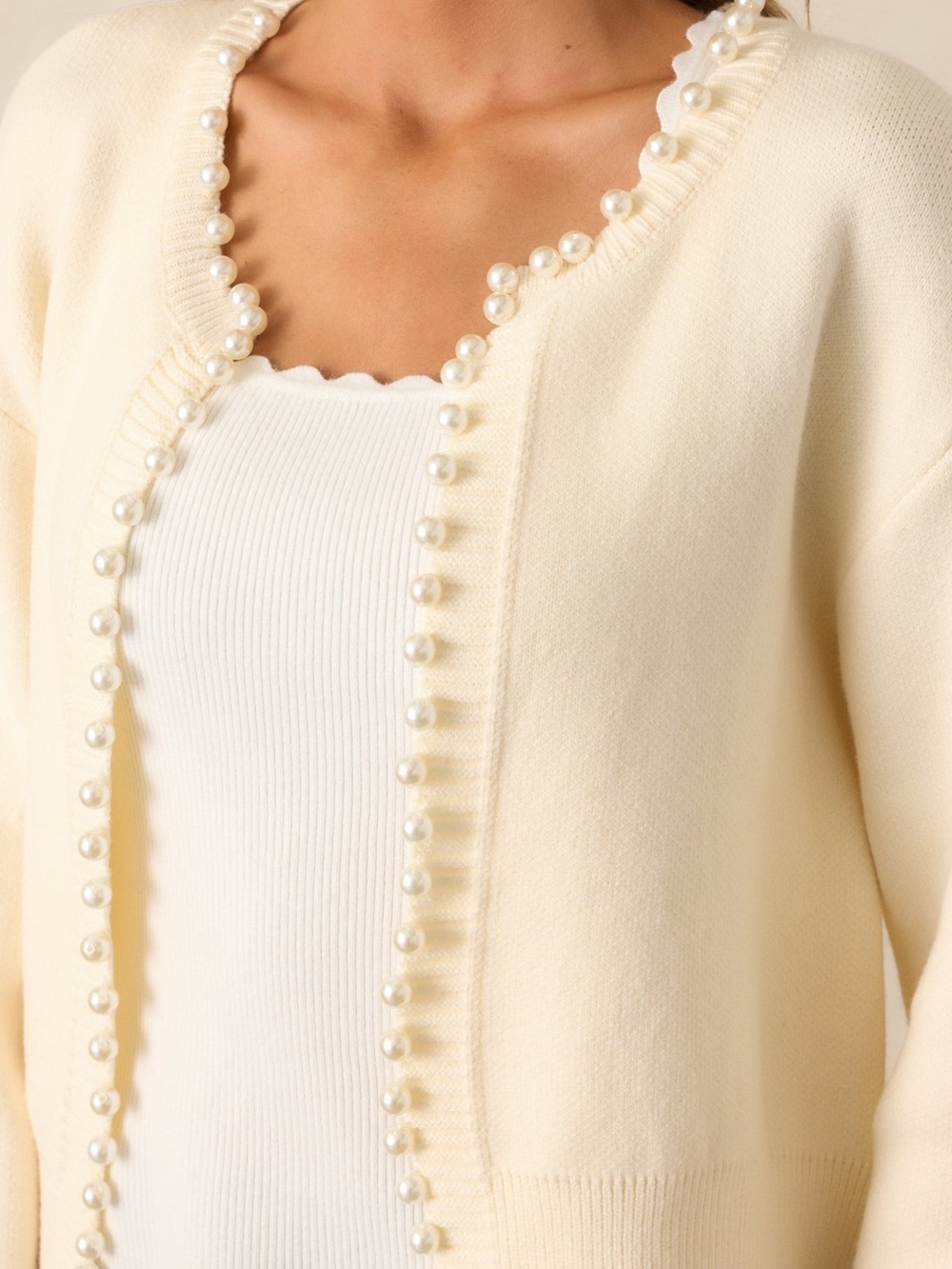 Commense Morning Breeze Ivory Pearl Trim Cardigan - Picture 3 of 6